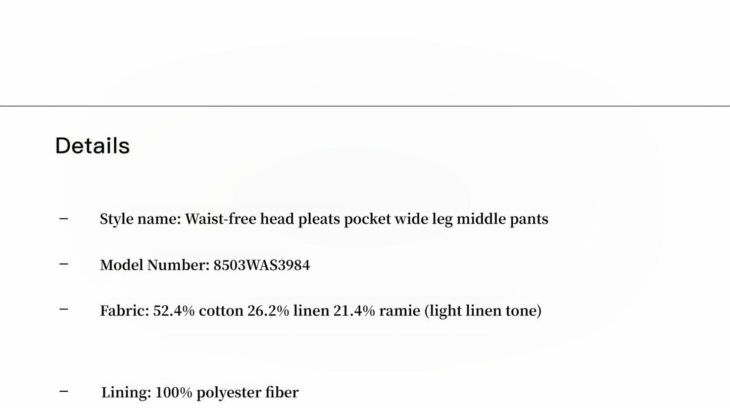 Sophisticated linen waistless pleated wide-leg cropped pants for women, featuring architectural silhouette, textured side pockets-3