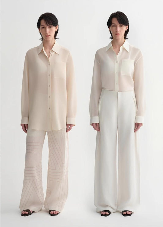 Classic silhouette mulberry silk acetate transparent smooth and loose multi-color spring and summer shirt for women-0