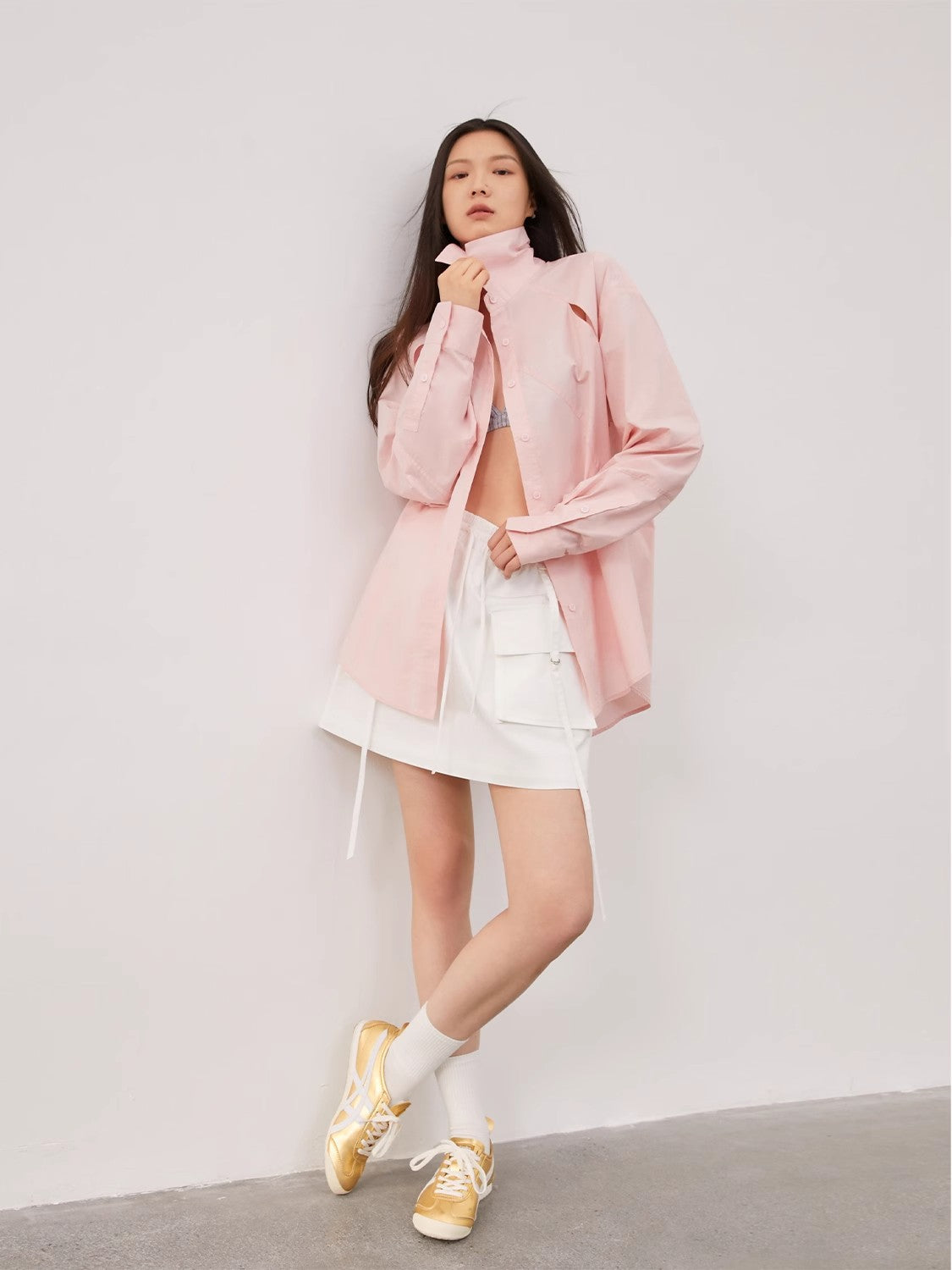 Women’s Tencel jacquard striped long-sleeved shirt jacket