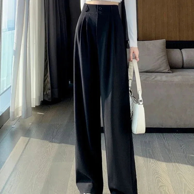 Elegant Wide Leg Pants Women - High Waist Black Baggy Pants.  Ladies Fashion Loose Suit Trousers Streetwear