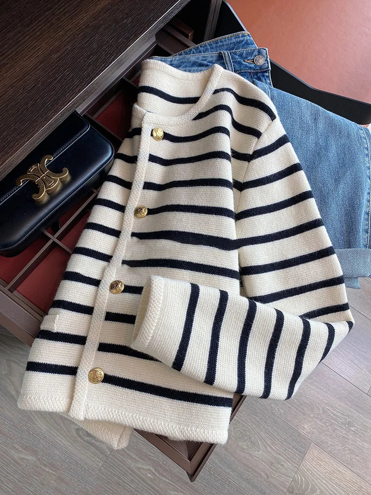 Stripe Knitted Cardigan Women Spring Autumn Sweaters