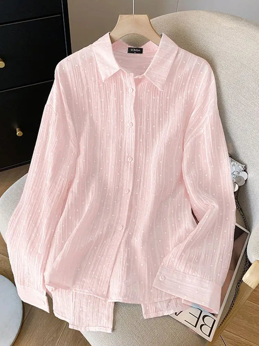 Plus Size VONDA Fashion Long Sleeve Tunics Casual Loose Shirts