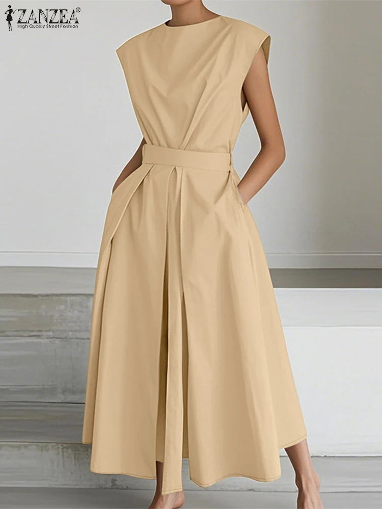 ZANZEA Women Fashion Maxi Dresses Solid Color Streetwear S-3XL