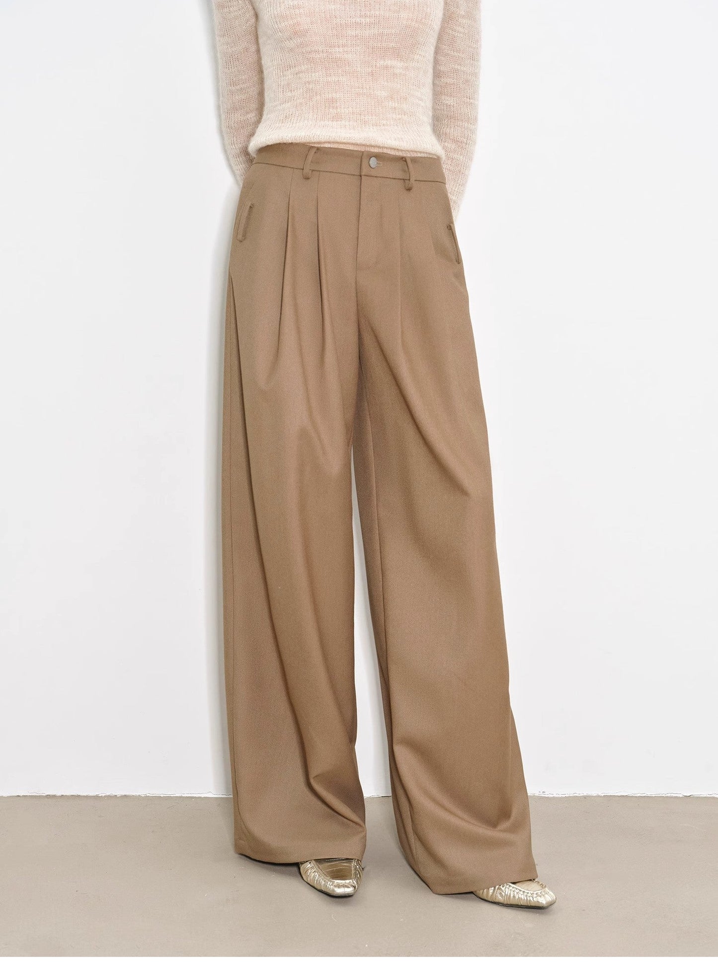 "Workplace Ladies" Fashionable drapey single pleat skinny wide-leg mid-low waist casual pants for women-1