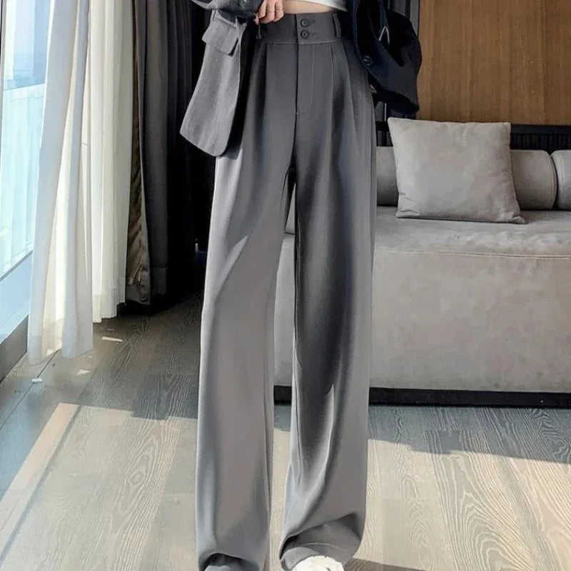 Elegant Wide Leg Pants Women - High Waist Black Baggy Pants.  Ladies Fashion Loose Suit Trousers Streetwear