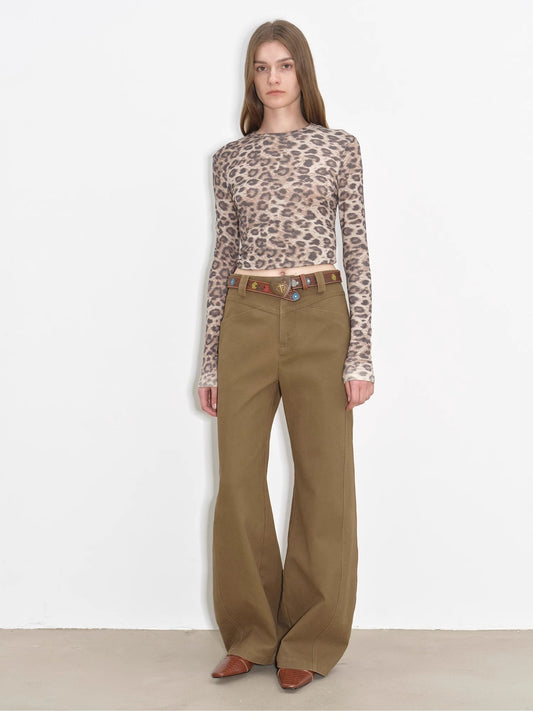 "Street Step" Retro distressed casual style straight slant pocket casual scimitar bloomers-0