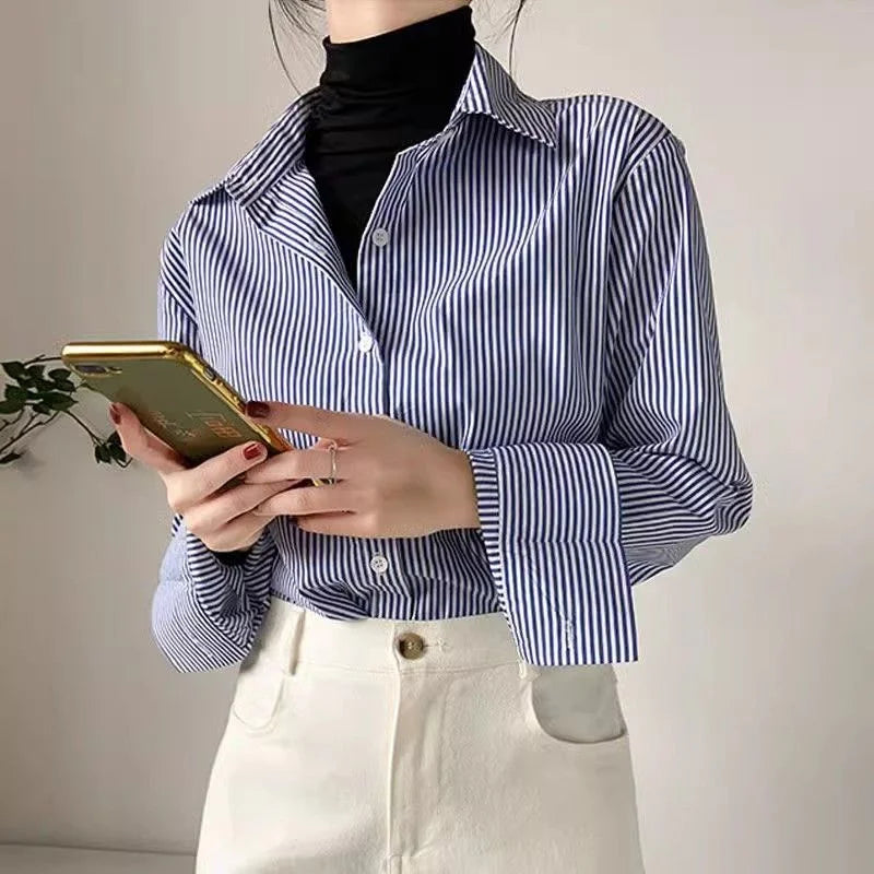 Classic Striped Woman Spring Autumn Blouses Shirt