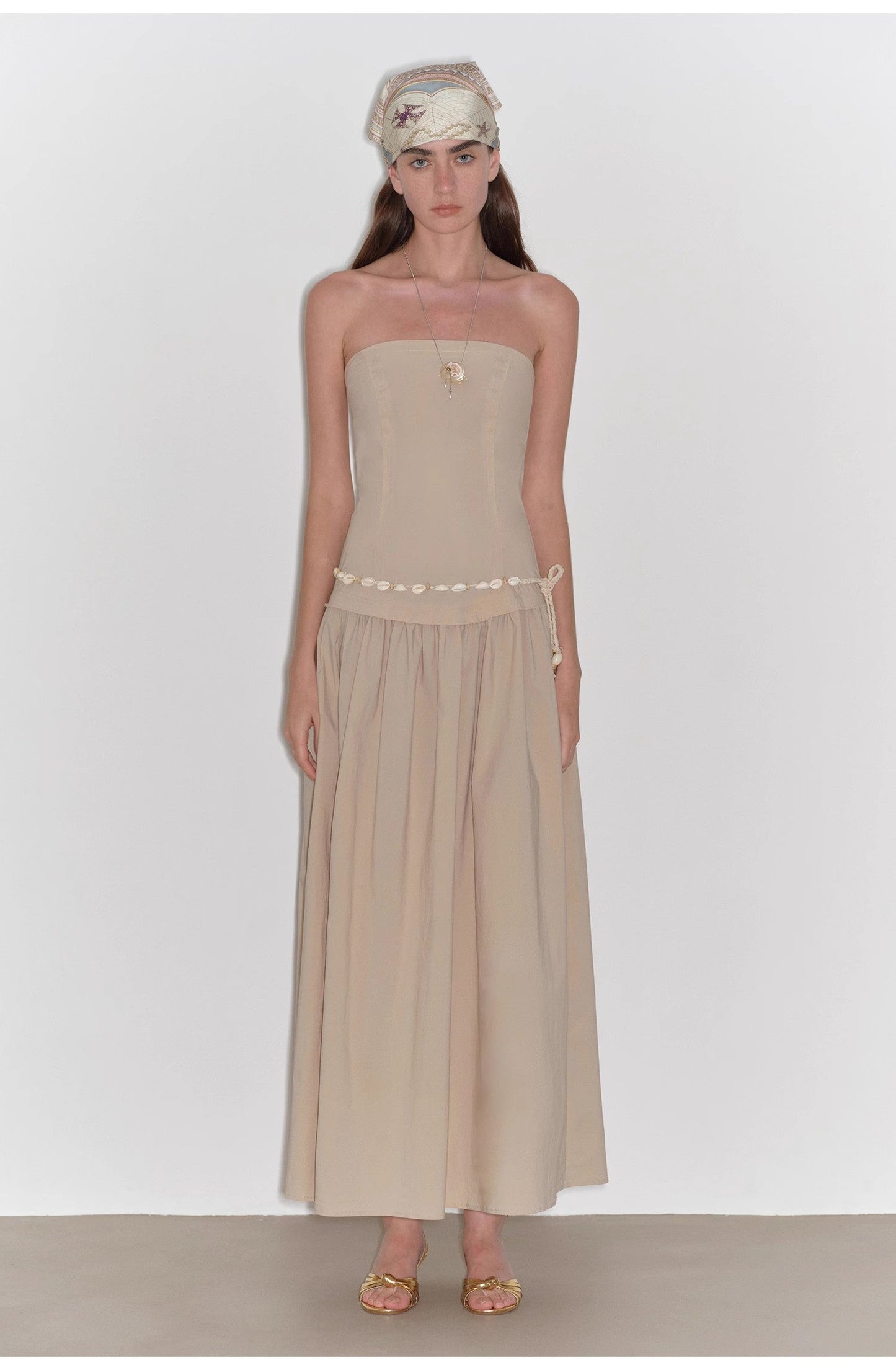 "Summer Formula" Retro and elegant bust-wrapped, long-waisted, slim-fitting, large A-hem mid-length dress-0