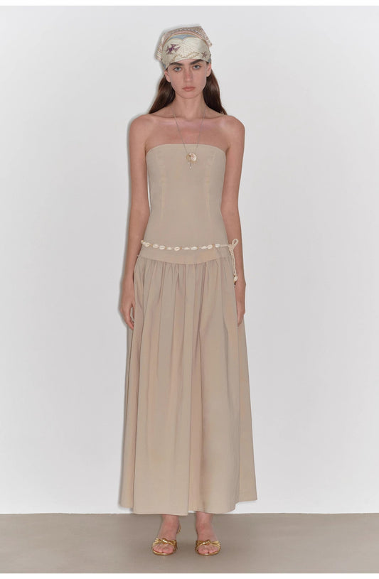 "Summer Formula" Retro and elegant bust-wrapped, long-waisted, slim-fitting, large A-hem mid-length dress-0