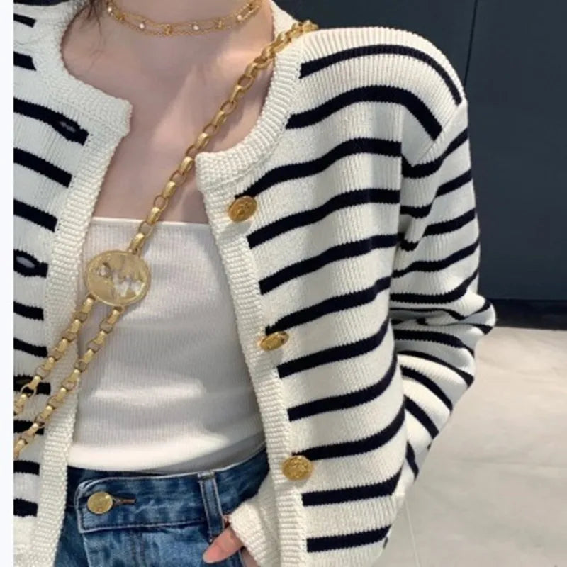 Stripe Knitted Cardigan Women Spring Autumn Sweaters