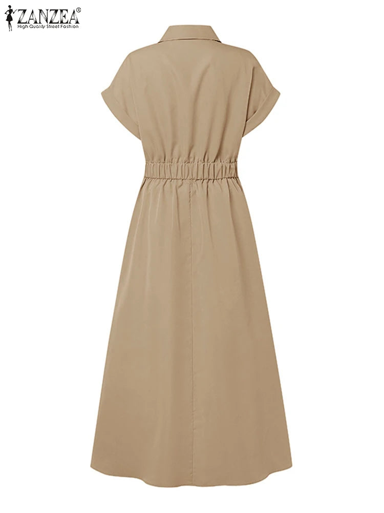 ZANZEA Women Fashion Maxi Dresses Solid Color Streetwear S-3XL