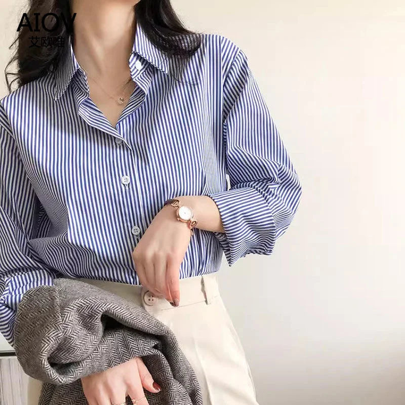 Classic Striped Woman Spring Autumn Blouses Shirt