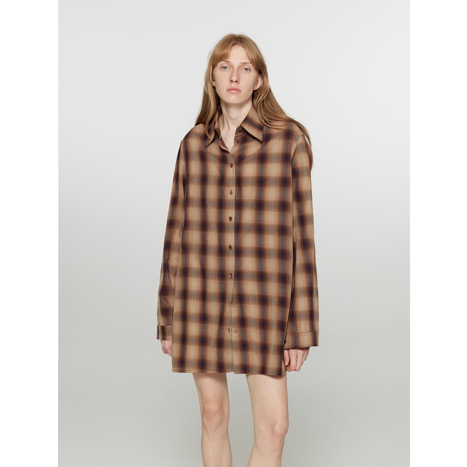 "Tea Grid" high-quality high-count cotton loose retro plaid shirt-1