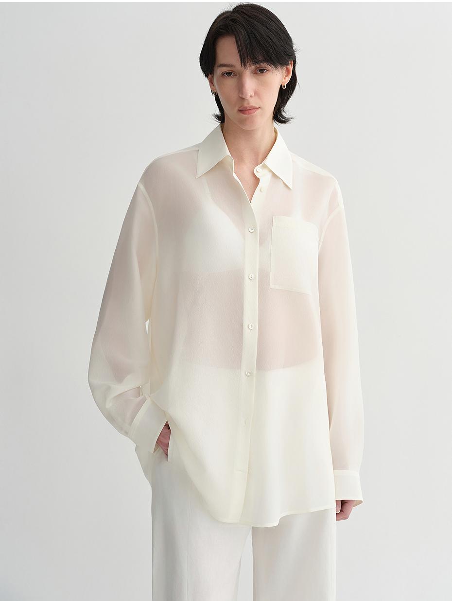 Classic silhouette mulberry silk acetate transparent smooth and loose multi-color spring and summer shirt for women-5