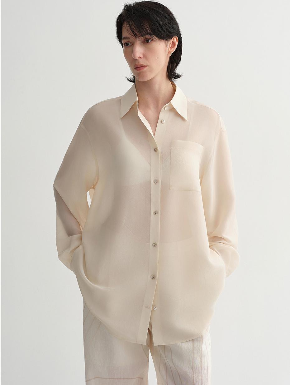 Classic silhouette mulberry silk acetate transparent smooth and loose multi-color spring and summer shirt for women-6