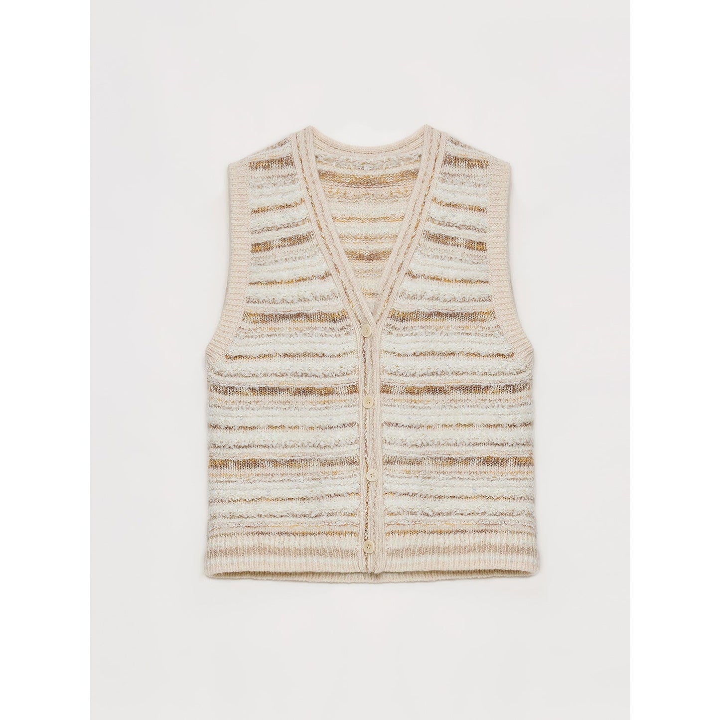 "Nice Weekend" striped mixed woven V-neck early spring layered knitted cardigan top/vest
