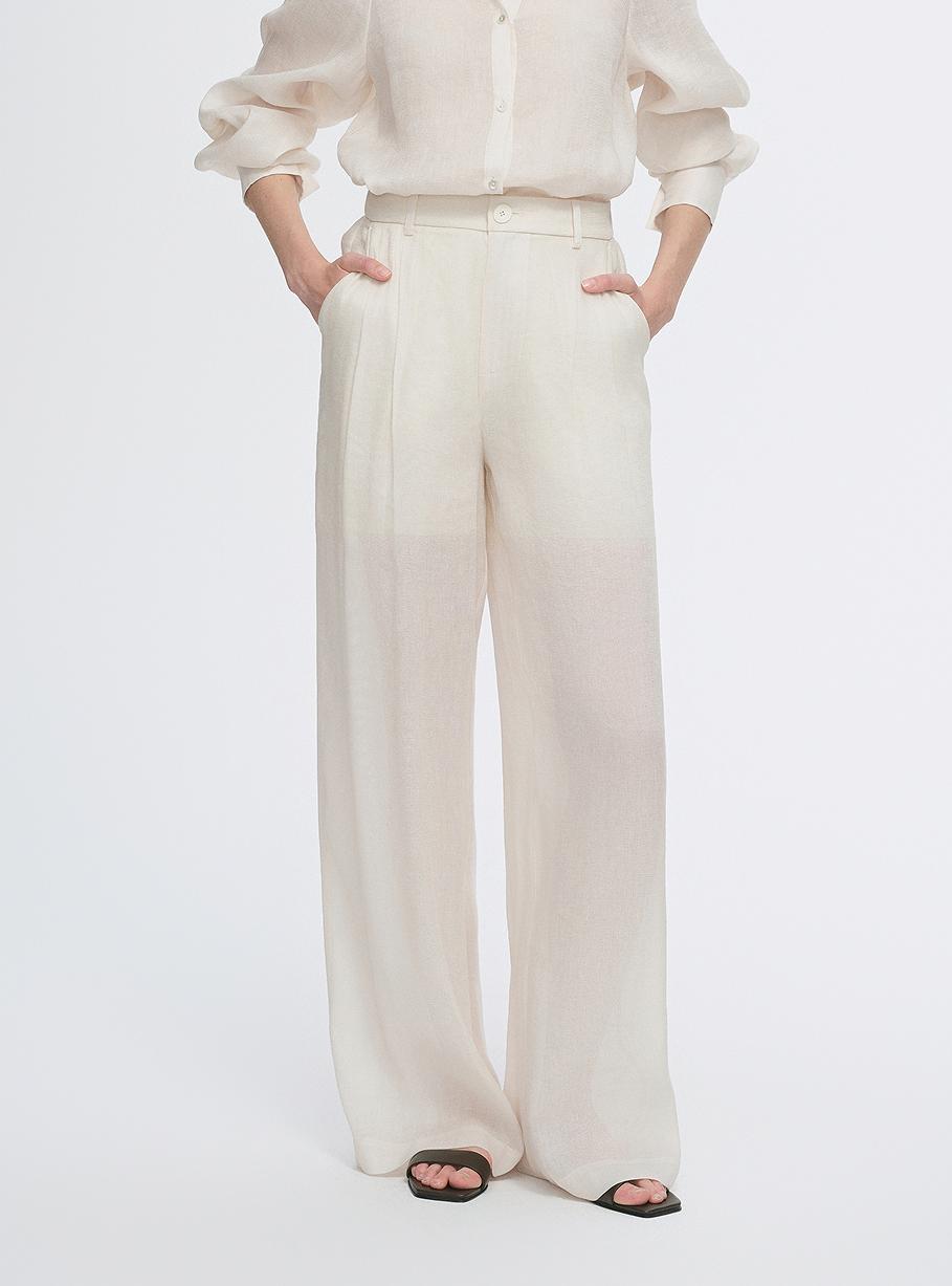 Breathable mulberry silk linen long-sleeved shirt and trousers set-8