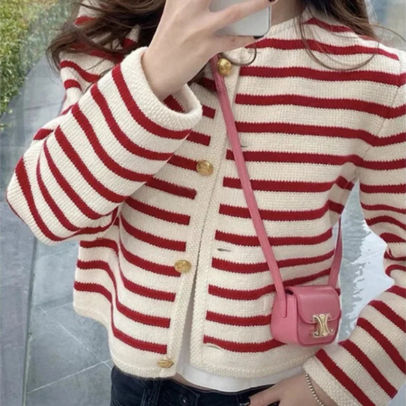 Stripe Knitted Cardigan Women Spring Autumn Sweaters