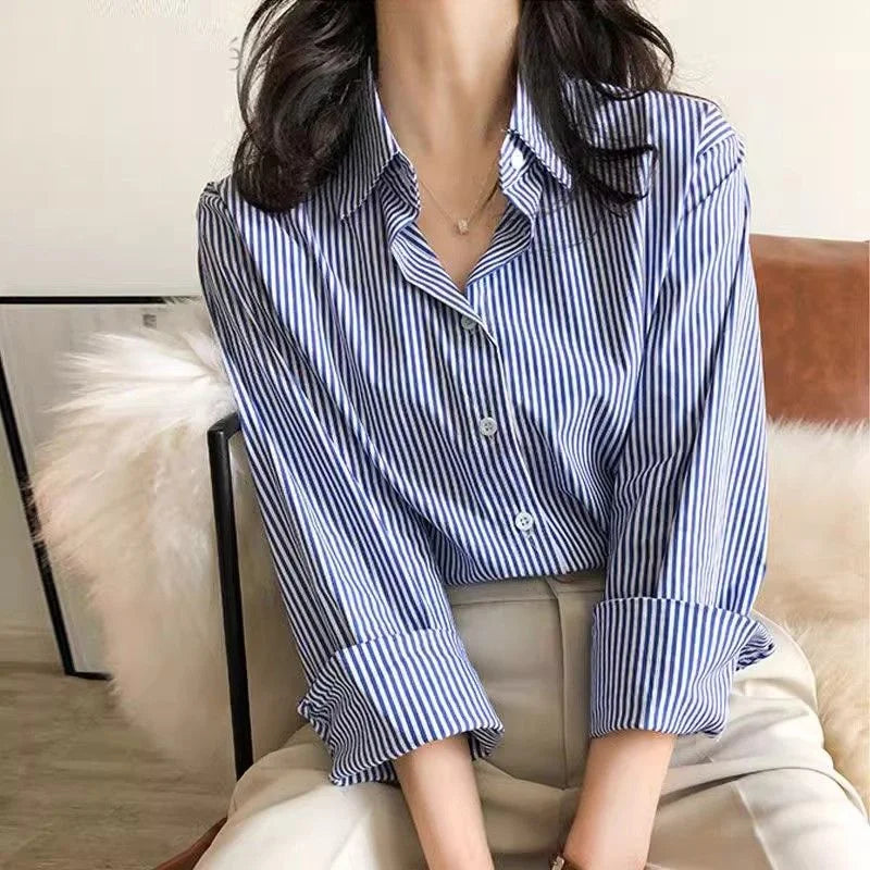 Classic Striped Woman Spring Autumn Blouses Shirt