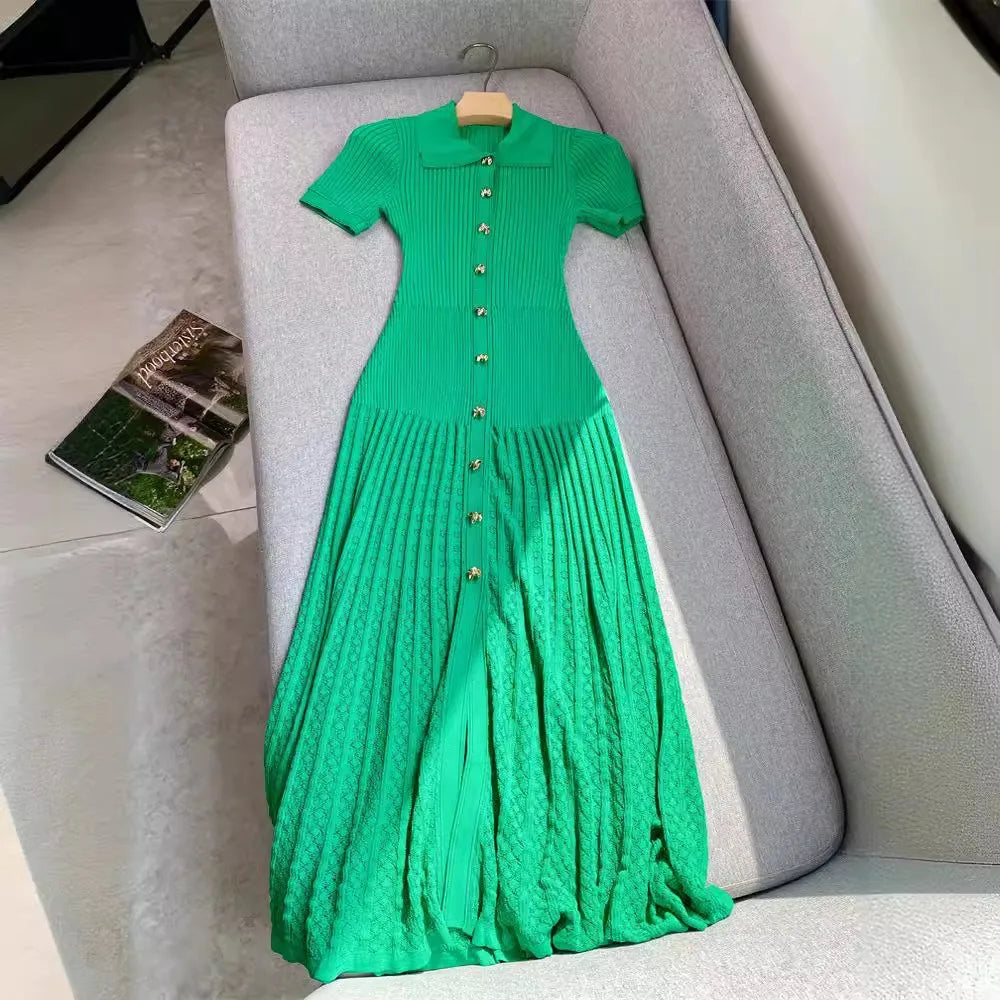 Summer Maxi Dress Women Knit Black & Green Long Bodycon. Elegant Women Dress