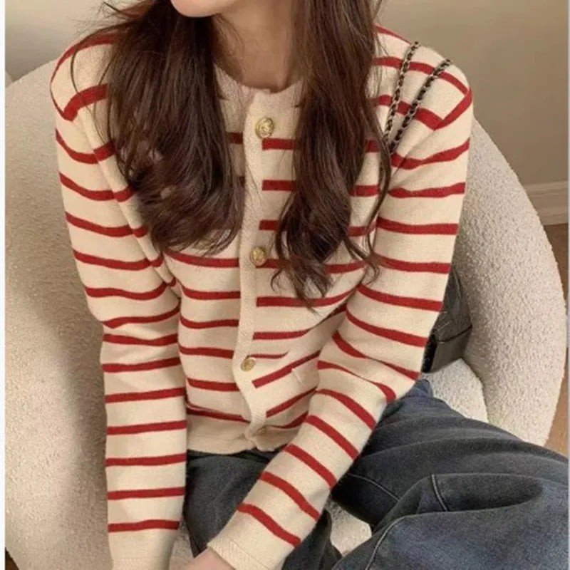 Stripe Knitted Cardigan Women Spring Autumn Sweaters
