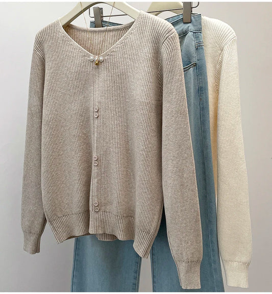 Plus Size V-Neck Pullover Casual Long Sleeve Woman Sweater