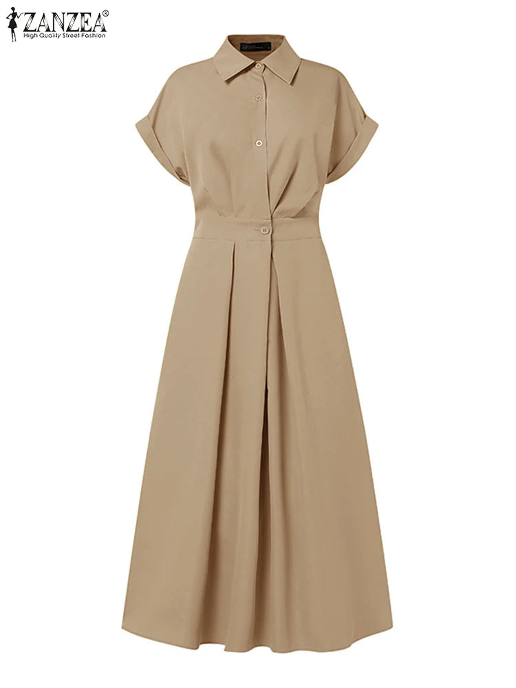 ZANZEA Women Fashion Maxi Dresses Solid Color Streetwear S-3XL