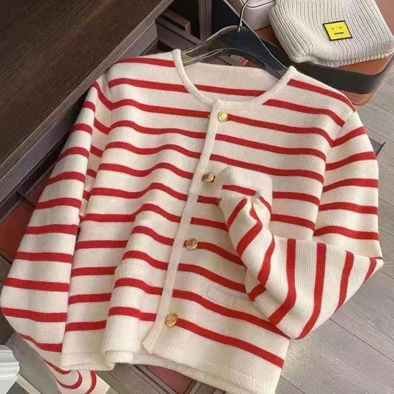 Stripe Knitted Cardigan Women Spring Autumn Sweaters
