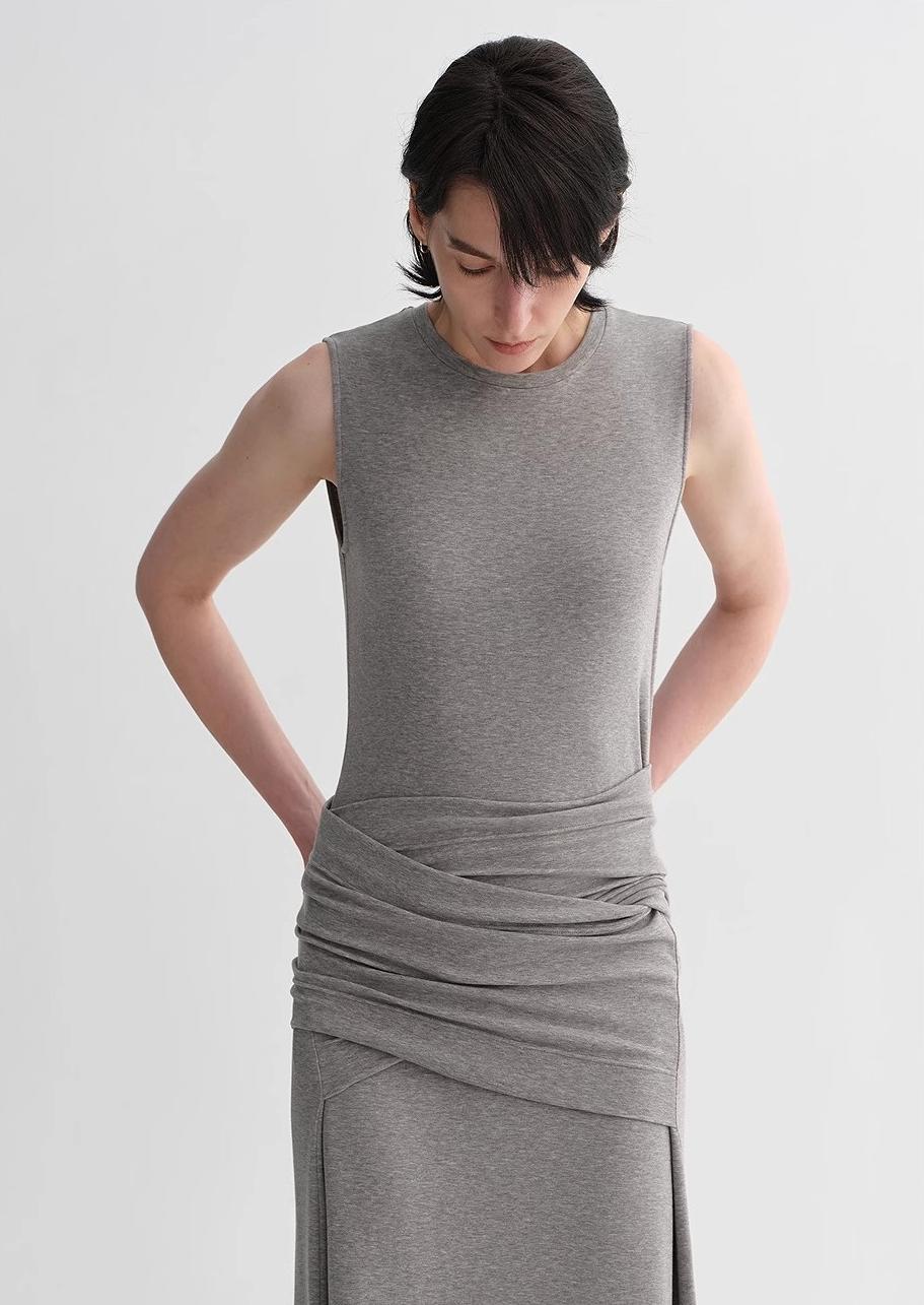 Ice silk wool blend dress with adjustable waistline, hip-flattering design, slim fit for a figure-slimming effect