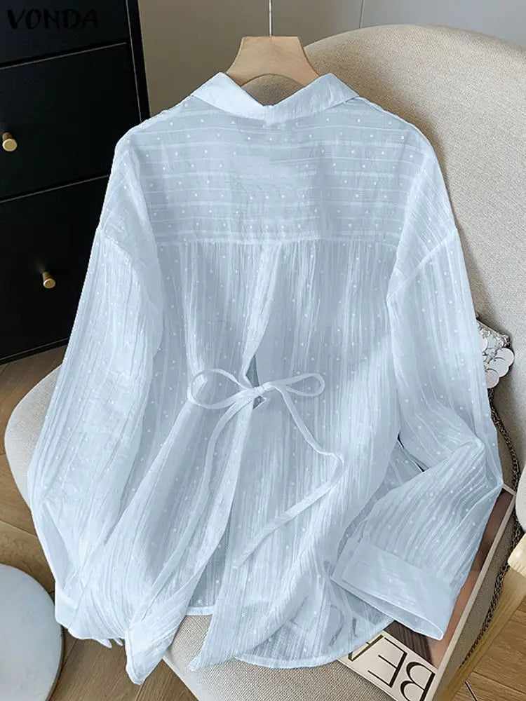 Plus Size VONDA Fashion Long Sleeve Tunics Casual Loose Shirts