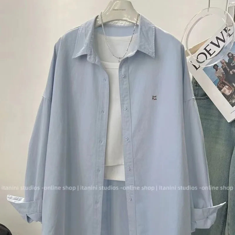 Ladies Long Sleeve Letter Embroidered Elegant Chic Woman Shirt