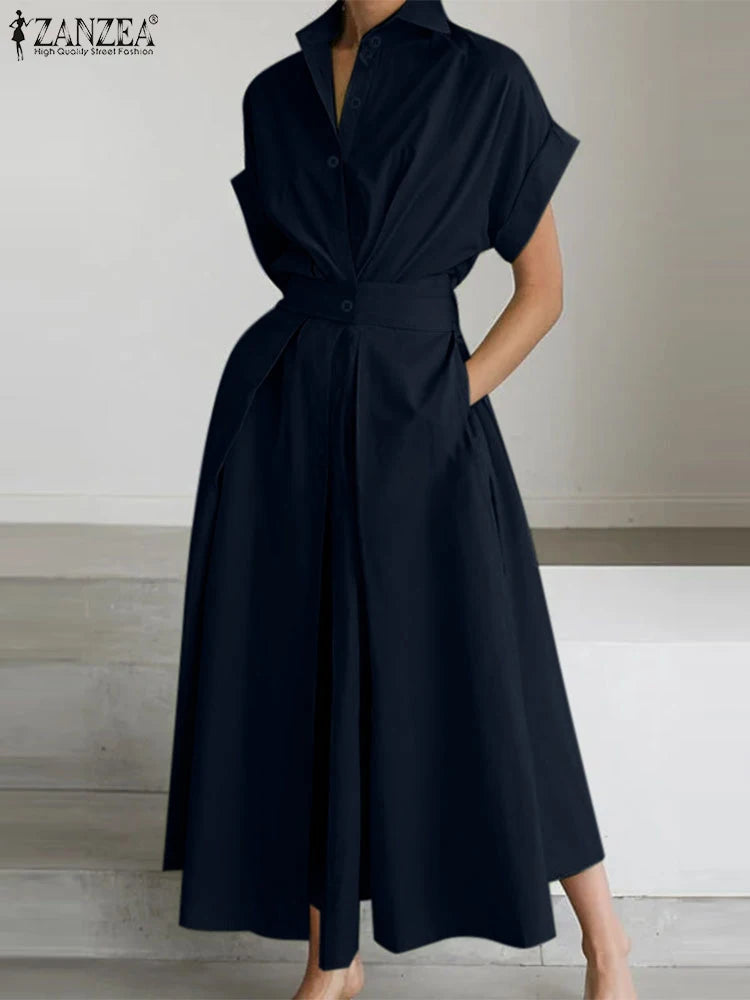 ZANZEA Women Fashion Maxi Dresses Solid Color Streetwear S-3XL