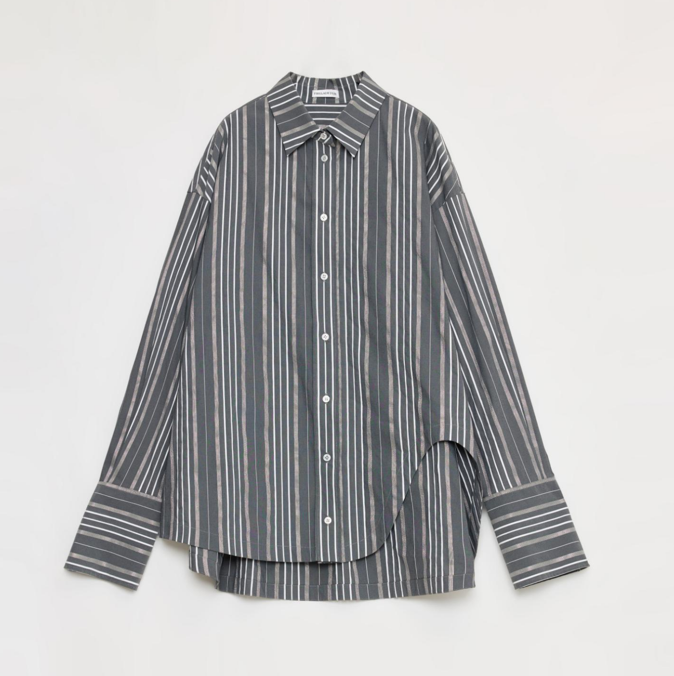 "Striped Fantasy" Casual Asymmetric Slanted Front Two-Wear Striped Long Sleeve Shirt-6