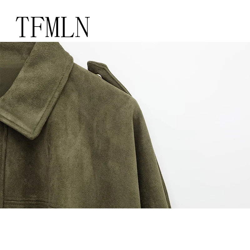 TFMLN New Fashion Suede Fabric Women Bomber Jackets