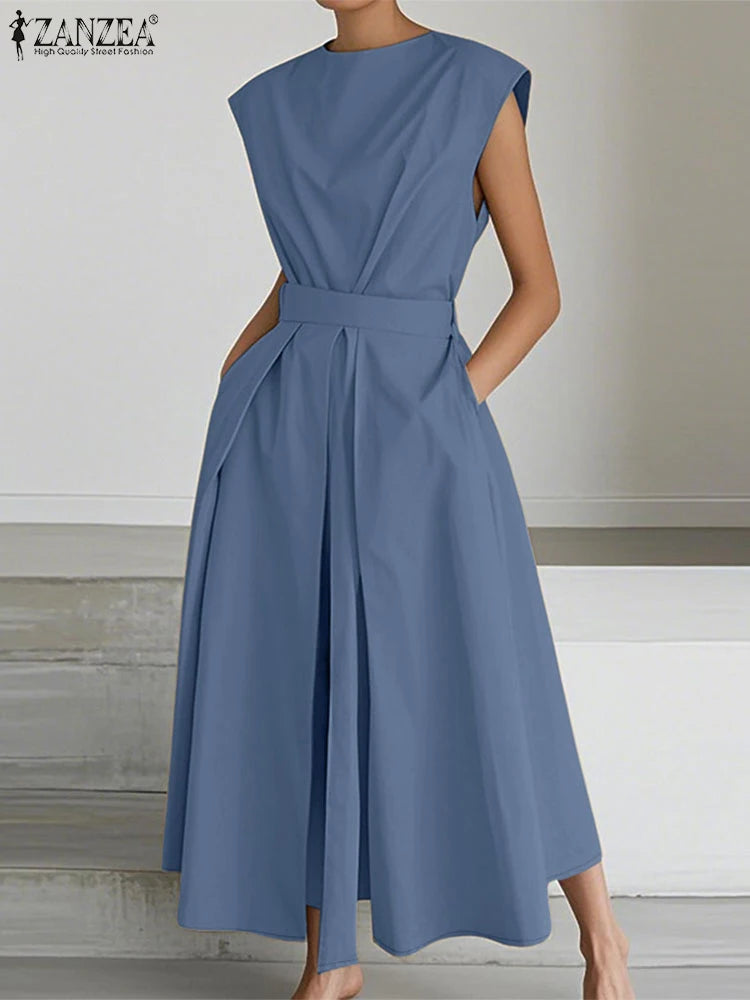 ZANZEA Women Fashion Maxi Dresses Solid Color Streetwear S-3XL