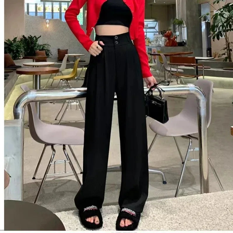 Elegant Wide Leg Pants Women - High Waist Black Baggy Pants.  Ladies Fashion Loose Suit Trousers Streetwear