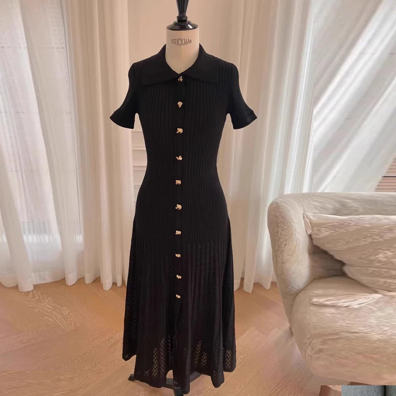 Summer Maxi Dress Women Knit Black & Green Long Bodycon. Elegant Women Dress