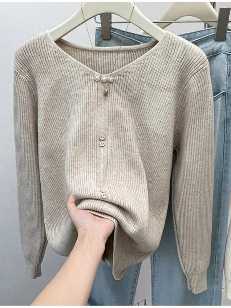 Plus Size V-Neck Pullover Casual Long Sleeve Woman Sweater