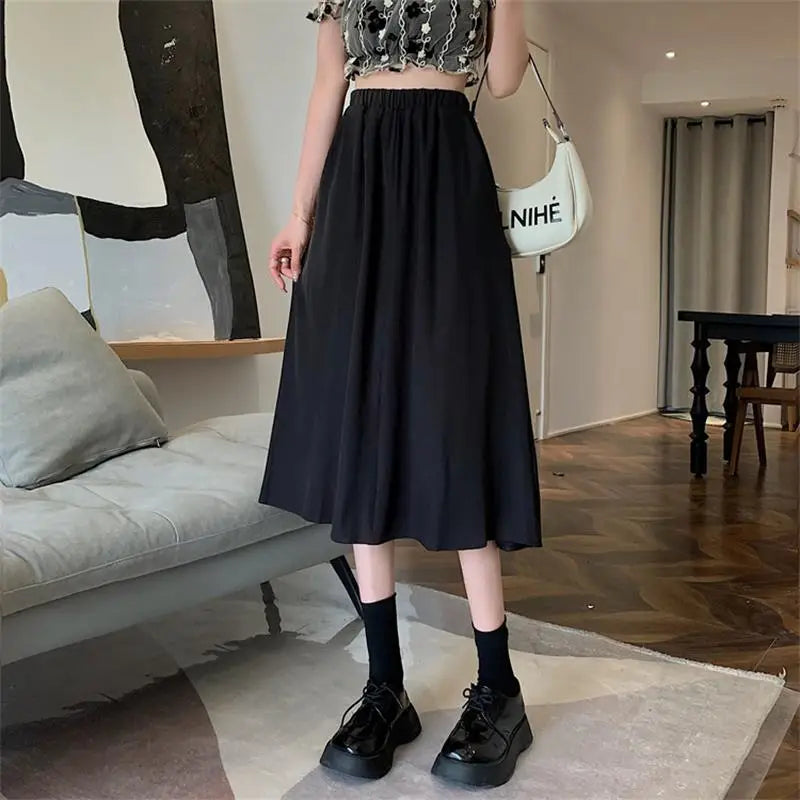 Vintage Floral Print A-line Pleated  Elastic Waist Midi Skirt