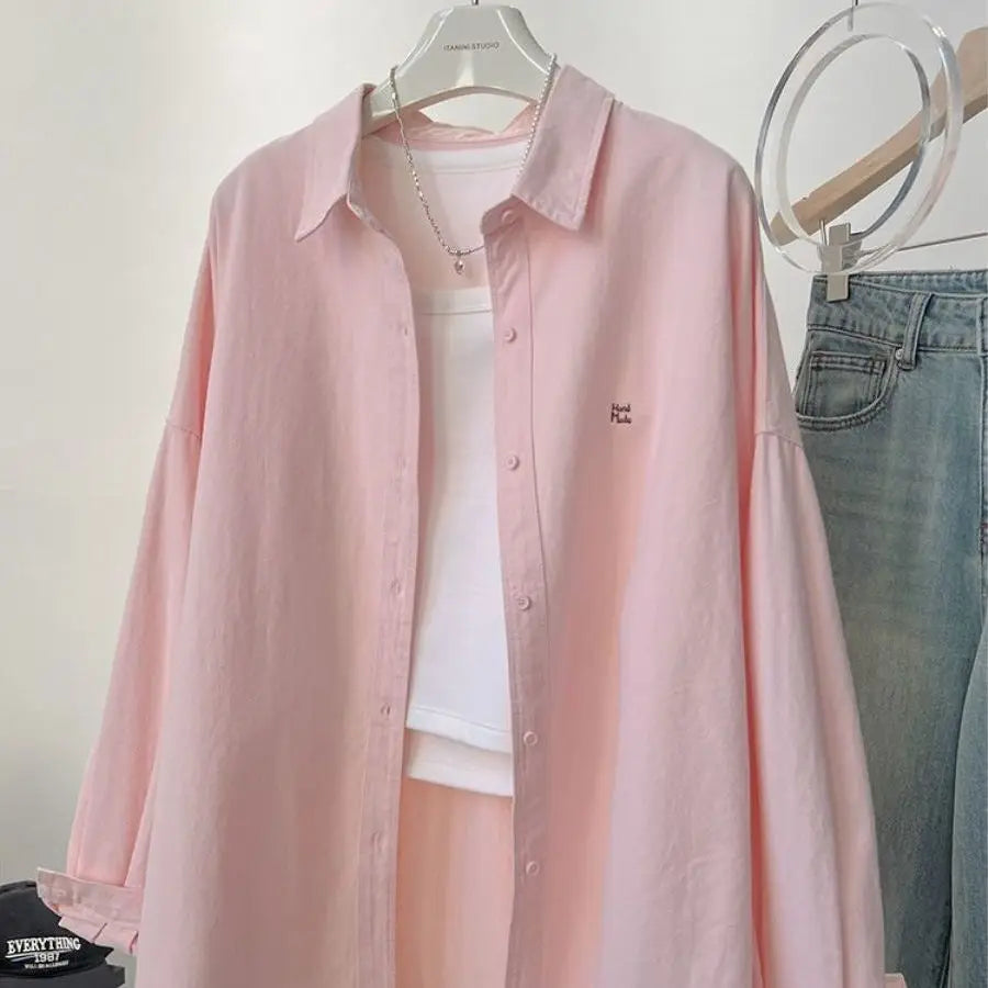 Ladies Long Sleeve Letter Embroidered Elegant Chic Woman Shirt