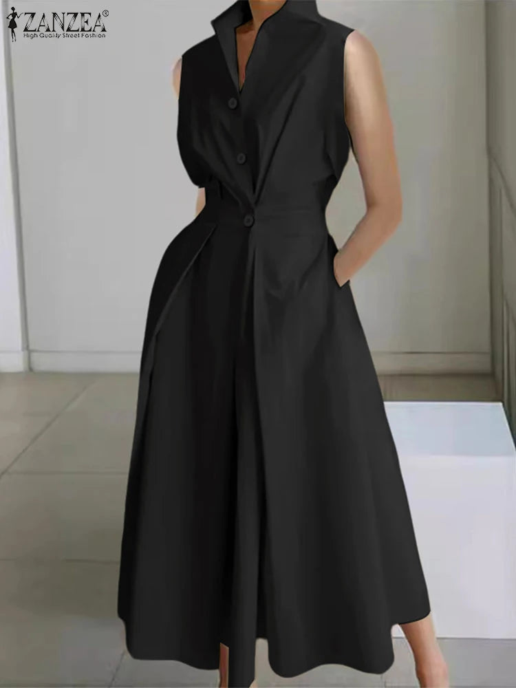 ZANZEA Women Fashion Maxi Dresses Solid Color Streetwear S-3XL