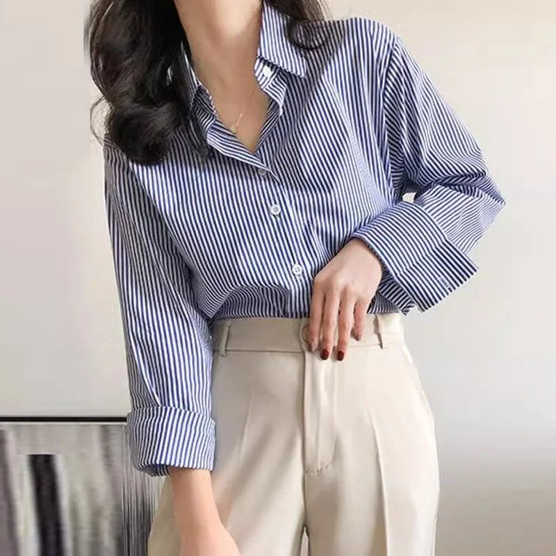 Classic Striped Woman Spring Autumn Blouses Shirt