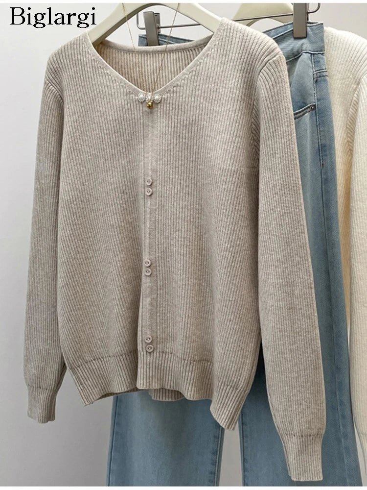 Plus Size V-Neck Pullover Casual Long Sleeve Woman Sweater