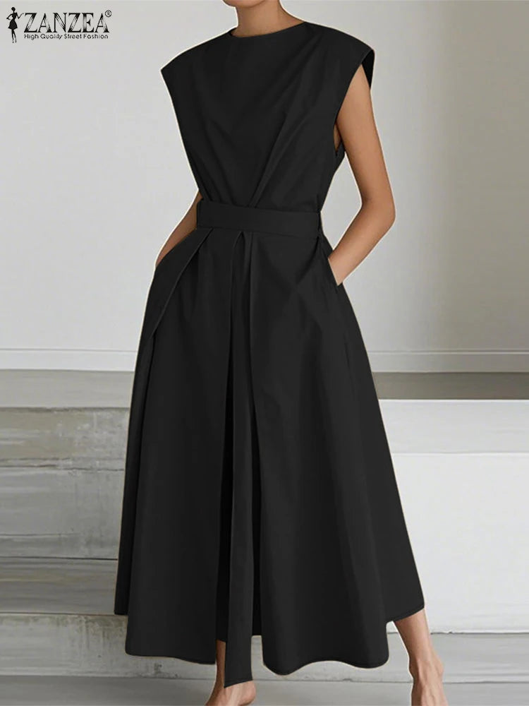 ZANZEA Women Fashion Maxi Dresses Solid Color Streetwear S-3XL