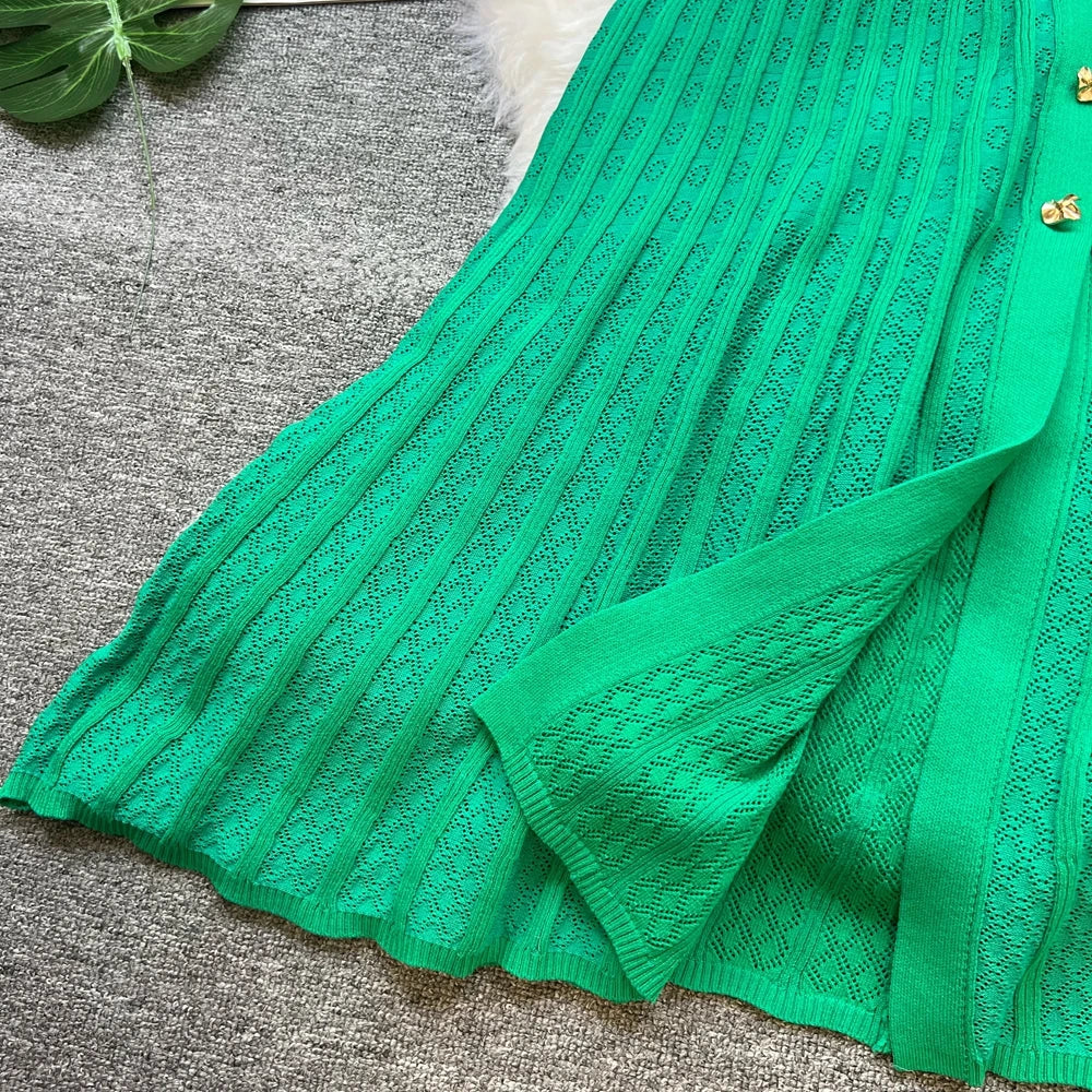 Summer Maxi Dress Women Knit Black & Green Long Bodycon. Elegant Women Dress