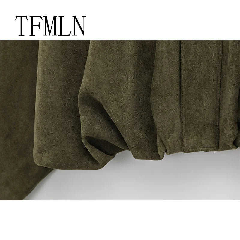 TFMLN New Fashion Suede Fabric Women Bomber Jackets