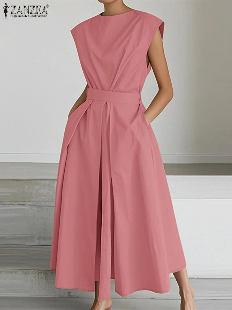 ZANZEA Women Fashion Maxi Dresses Solid Color Streetwear S-3XL