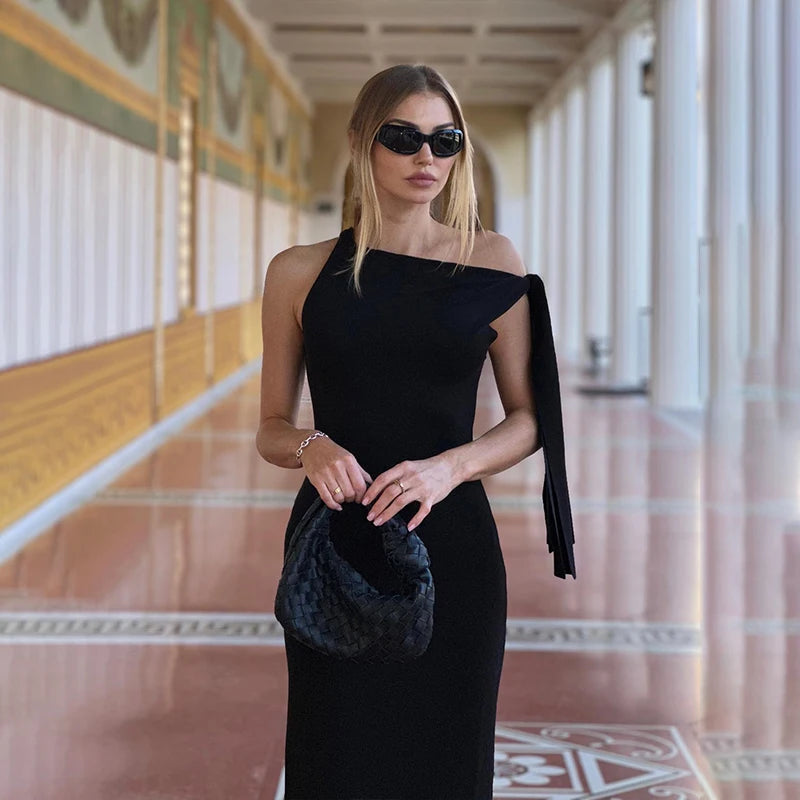 Solid O-Neck Sleeveless Dress Summer Slim Fit Piece Long Dress