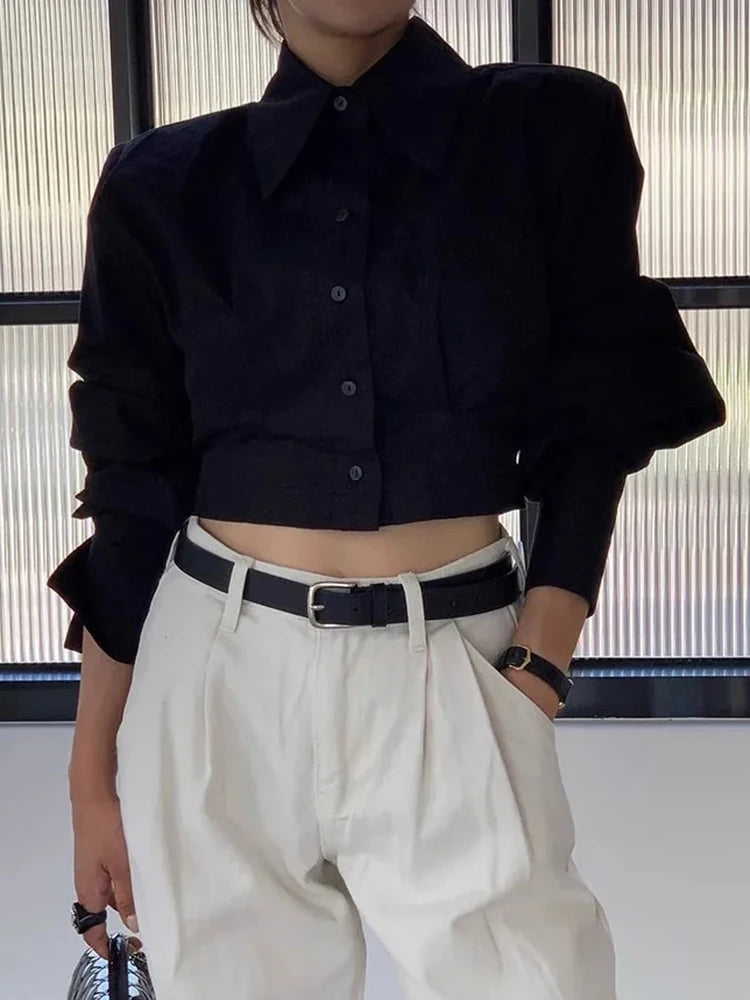 Cropped White Shirts for Women - Back Lace Up Design Blouse Vintage & Casual Long Sleeve