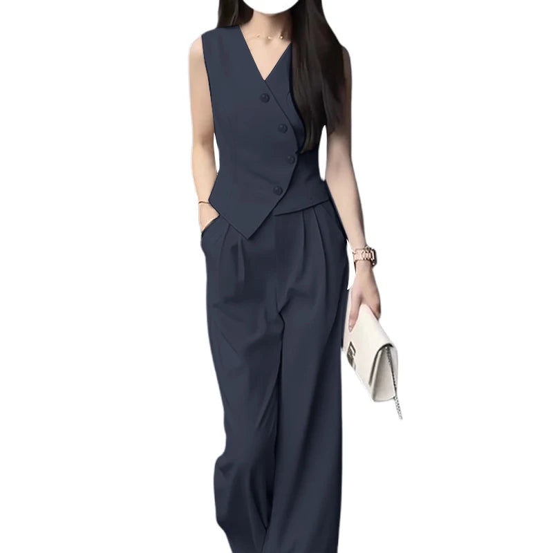 ZANZEA Summer Women 2-Piece Sets Irregular Vests Tops Fashion Solid Elegant Pant Sets Commute Wide Leg Trouser Outfits